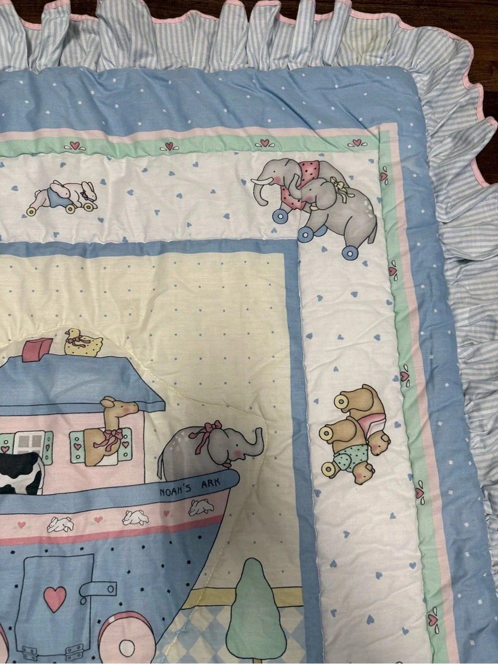 VTG 90s Daisy Kingdom Noah’s Nursery Ark Crib Quilt & Wall piece